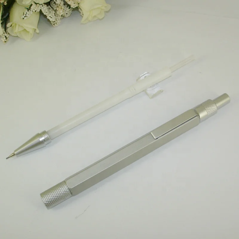 Металлический серебристый механический карандаш ACMECN 0 5 мм с компьютерным гравировкой кликом нажатием шестигранный алюминиевый милый автоматический