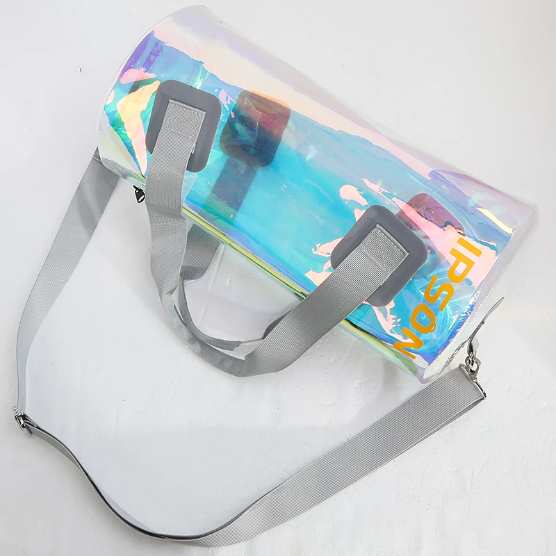 Fashion laser rainbow holographic transparent bag waterproof duffel travel bag
