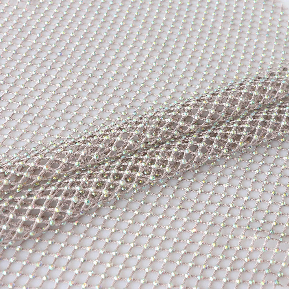 Hot Fix Glue Sheet Rhinestone Crystal Strass Sheet Round Diamond Rhinestone  Mesh Fabric