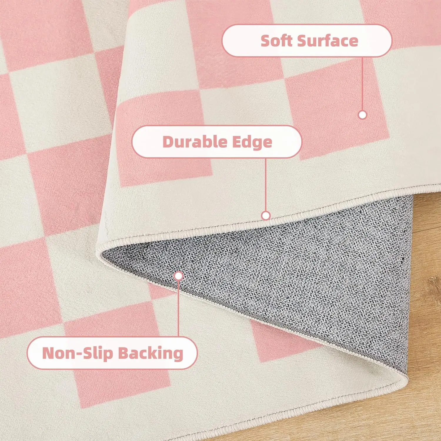 Simple Luxury Pink  Checkerboard Plaid Pattern Carpet Eco-friendly Faux Fux Sheepskin Area Rug For Living Room Bedroom