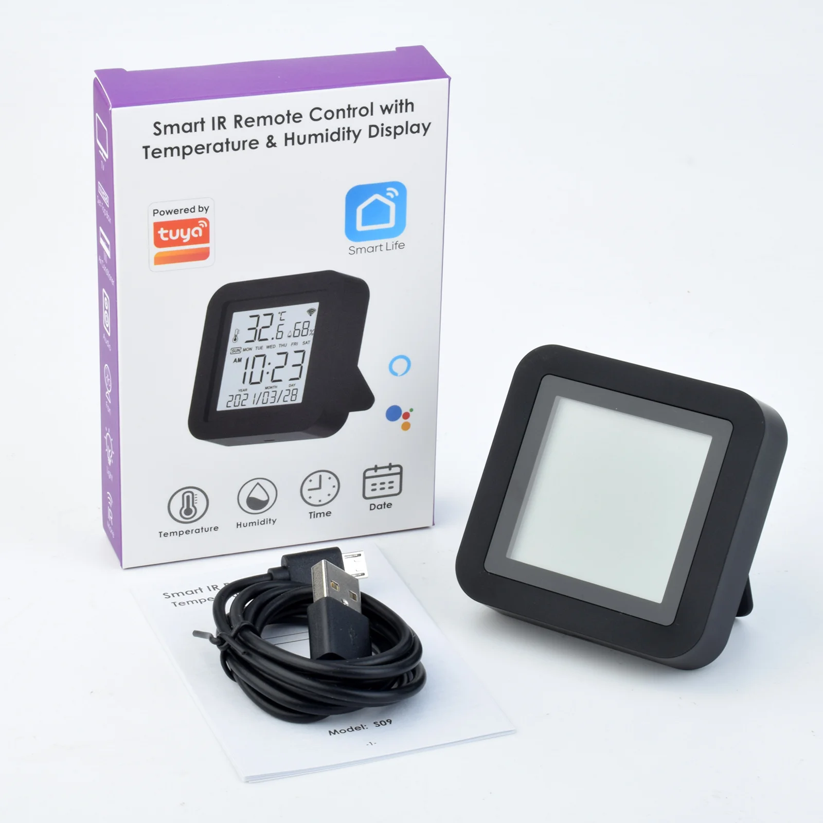 Zemismart 3 in 1 Tuya WiFi IR Remote Control T&H Sensor with LCD Screen Display for Air-con TV Box DVD Alexa Google Home Control