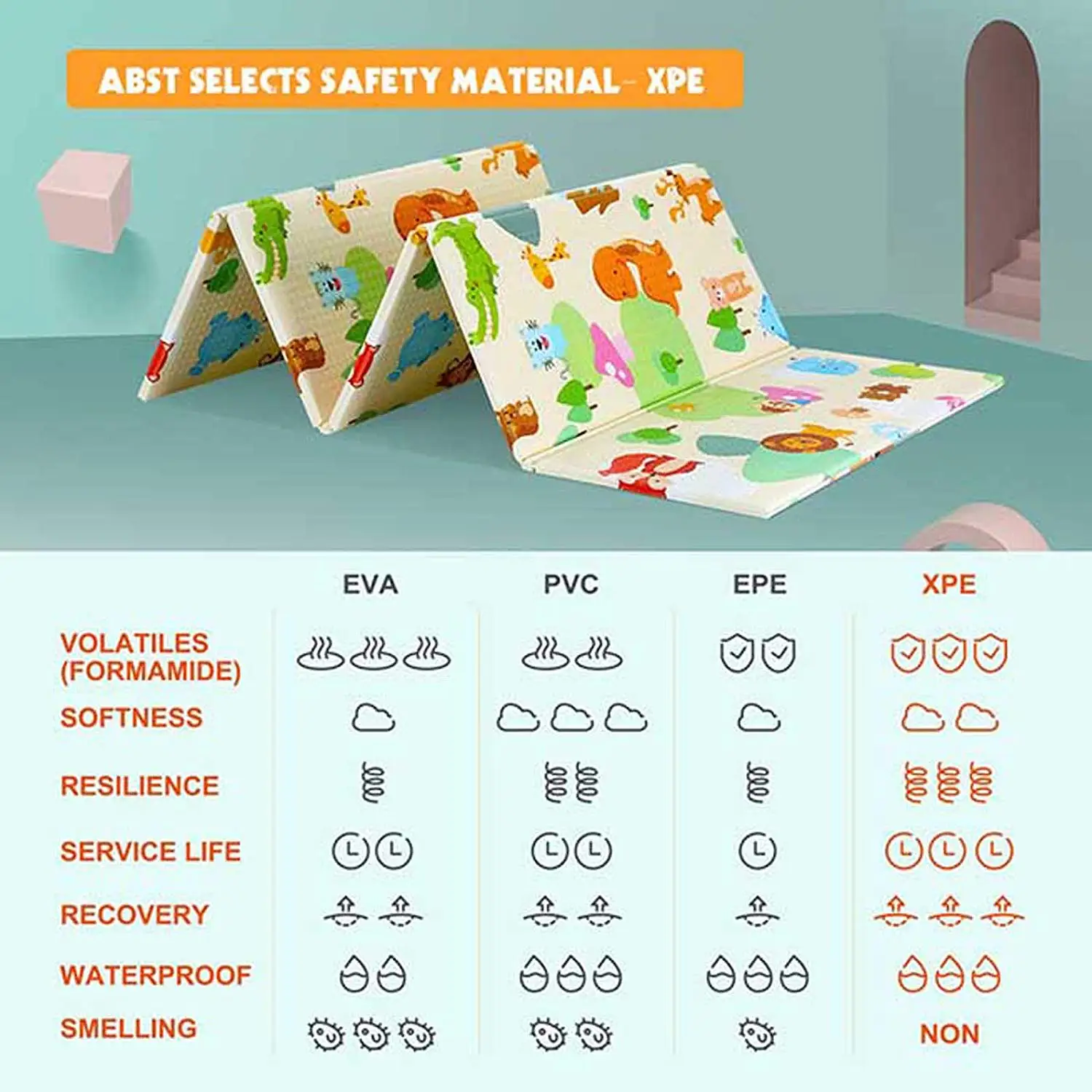 Eco friendly  playing Crawling Pad Baby Carpet XPE Folding Mat