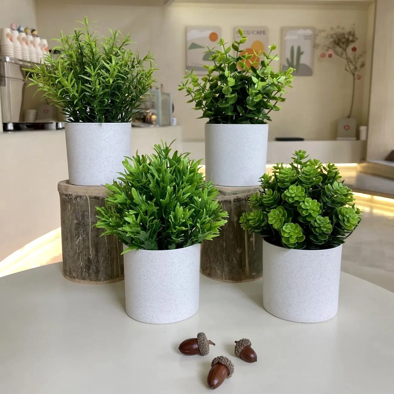 Wholesale Faux Plastic Small Green Bonsai For Home Indoor Office Desktop Decor Artificial Eucalyptus Plants In Pots
