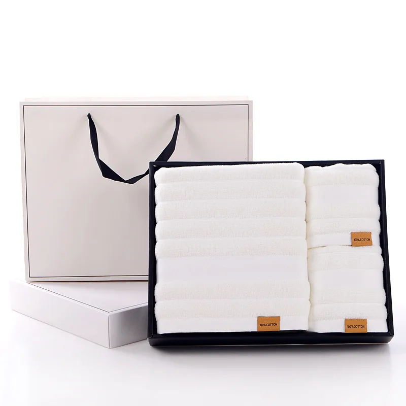 Hotel Embroidery logo towel set in gift box solid colors cotton bath towel