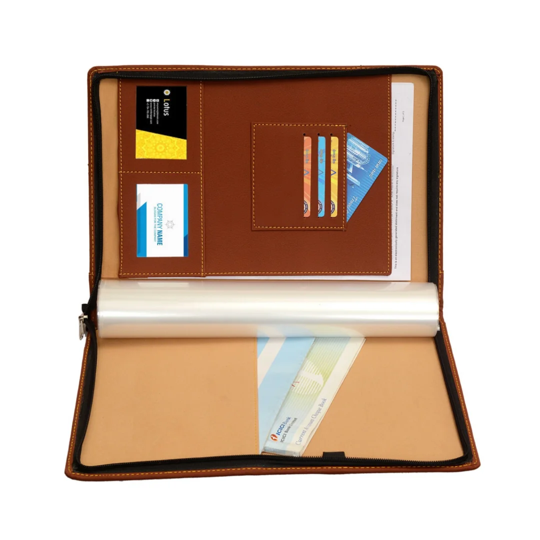 Customized logo B4 pu leather brown medical record pocket folders for office