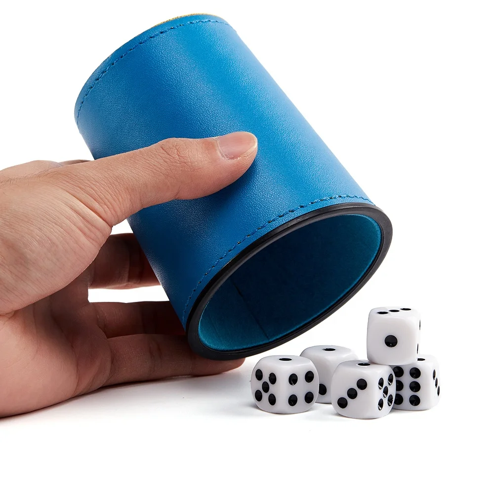 Blue Shaker Cups Set Cheap Custom Logo High Quality Pu Leather Dice Cup For Backgammon Games