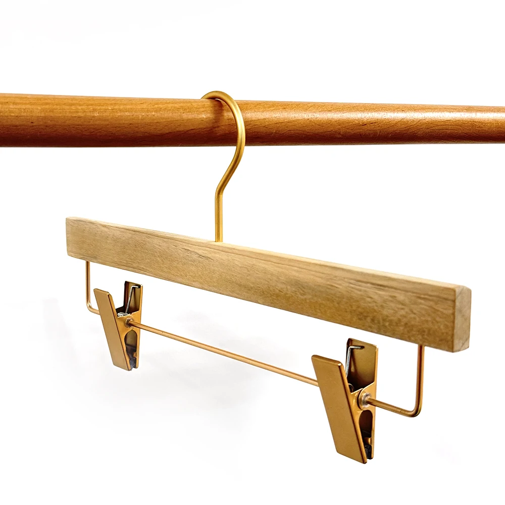 Custom Luxury Wood Cloth Hanger Antique Color Lotus Wooden Skirt Trouser Pants Hanger With Metal Clips