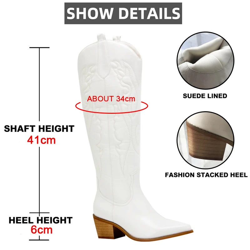 New Fashion Cowboy Boots Slip-on Pointed Toe Western Boots Chunky Heel Vintage Embroider Fashion Botas Mujer Winter Shoes Women