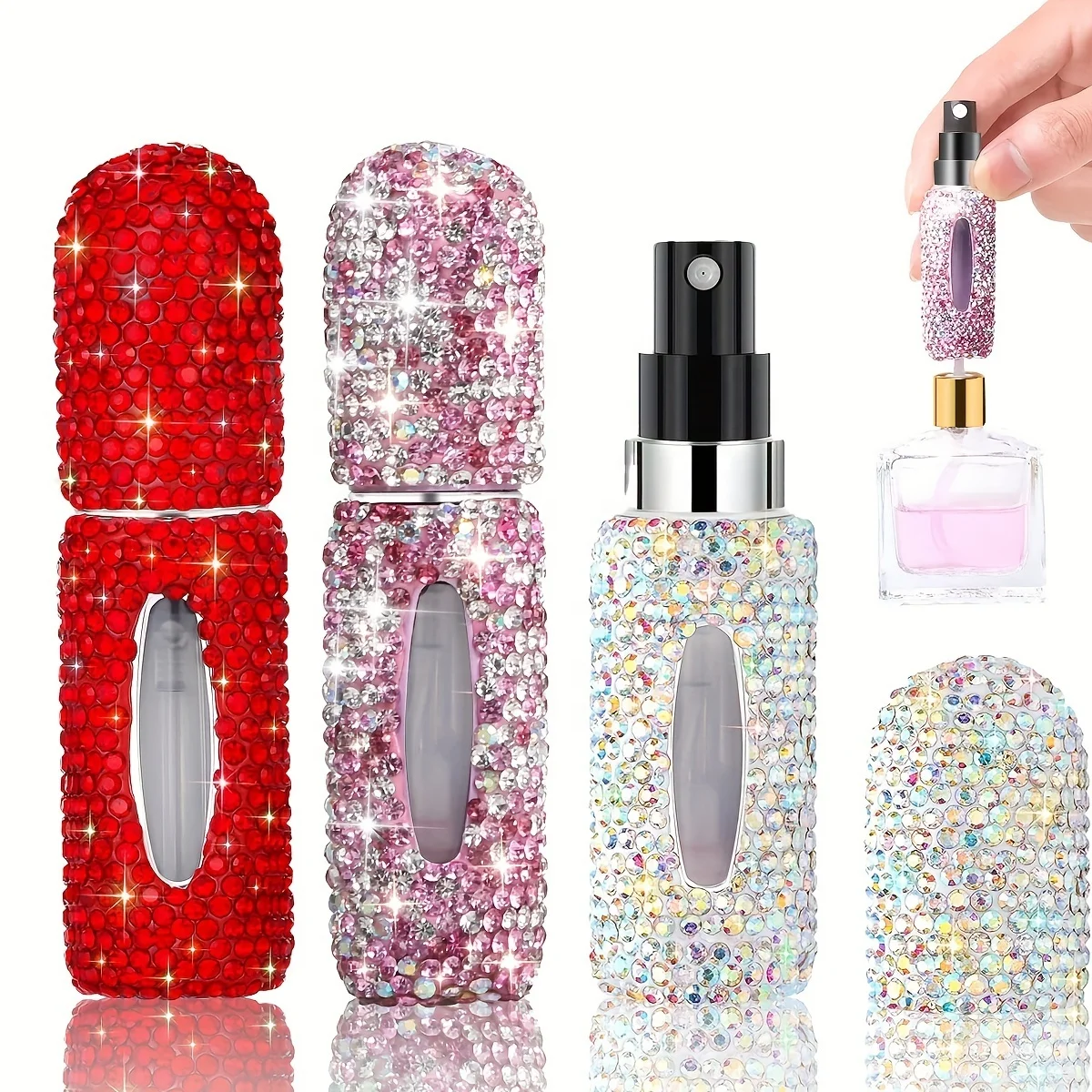Shiny Sparkling 5ml Portable Mini Empty Fine Mist Spray Travel Perfume Atomizer Refillable Perfume Spray Bottle With Rhinestone