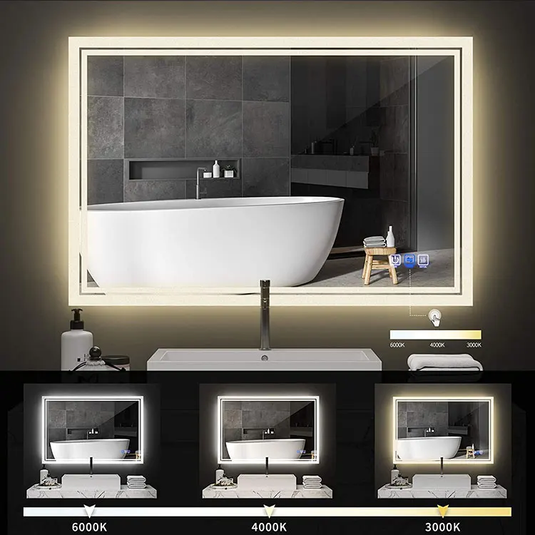 OEM/ODM Lighted Bath Mirrors Toilet Wall Dimming Defogger Rectangle Bathroom Led Mirror WITH LIGHT