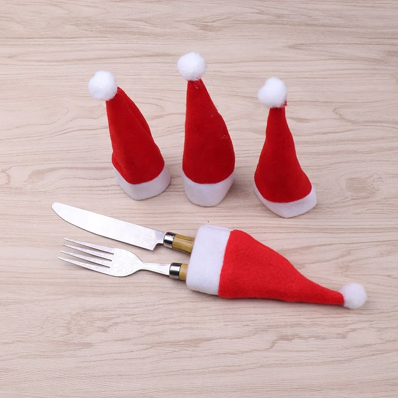Christmas decoration Cute Mini Silverware Pocket Set Cutlery Knives Forks Tableware Decoration Bag Storage Covers