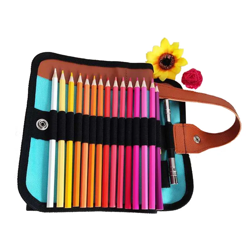 Factory Outlet Drawing Colored Pencil Portable Roll Canvas Bag Pouch Storage Box Pencil Case