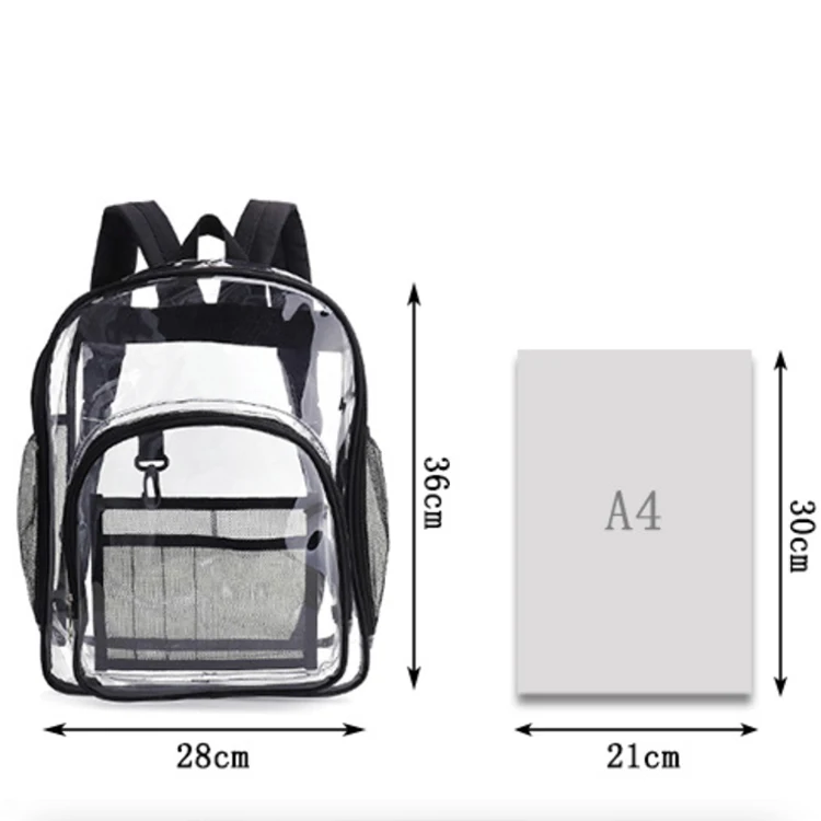 100% clear Plastic Shoulder Backpack Bag with Adjustable Handles Customized Transparent PVC Bag Travel Bag for Daily Use
