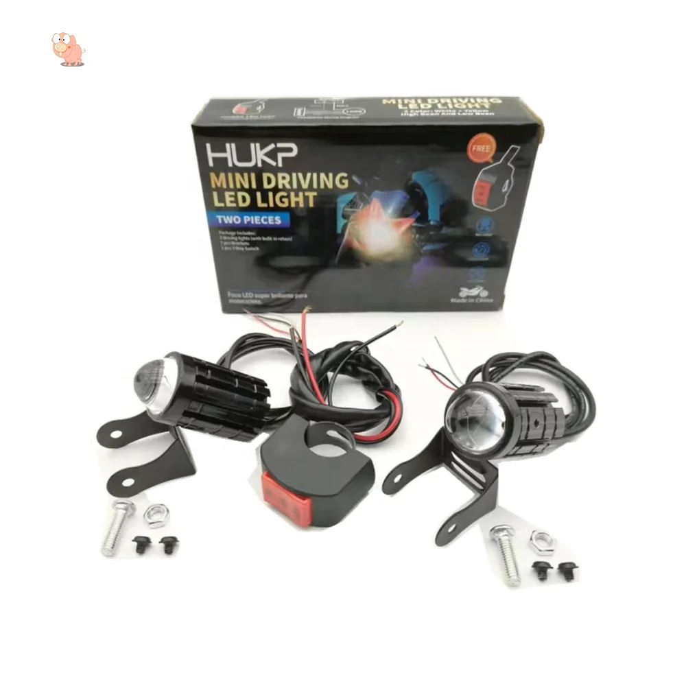 Pair of Mini Motorcycle LED Driving Lights Waterproof High White/Low Yellow