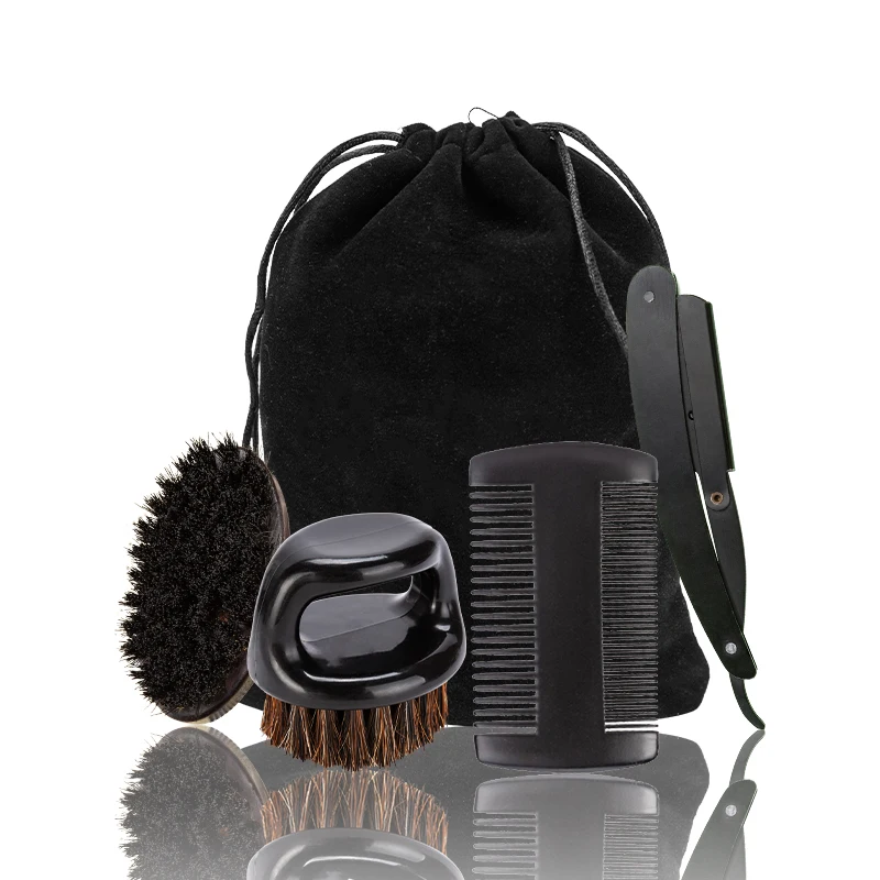 Custom Mens Anti Static bristle straight razor shaving brush Beard Kit sandalwood  beard brush and comb set
