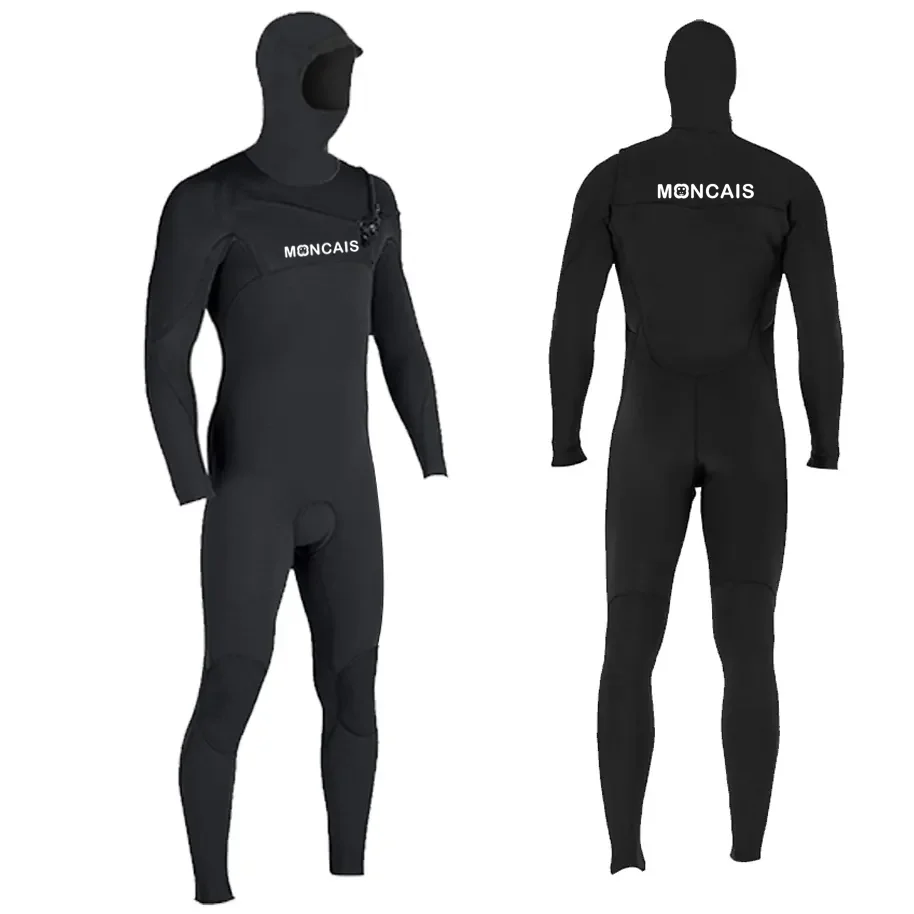 Mens Winter suit 4/3 3/2 Hooded Full suit Chest Zip SCR Neoprene Suit GBS Hand Taped Surfing Diving Wetsuit