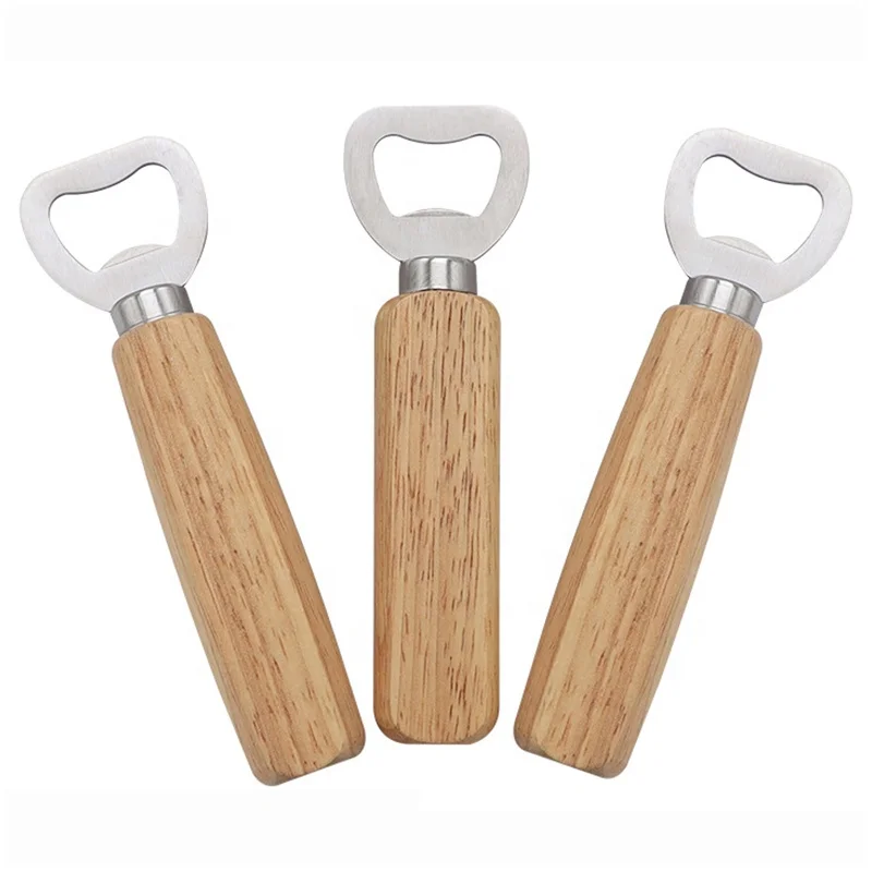 Magnetic Custom Beer Bottle Opener Round wood Magnetic Fridge Magnet opener bottle