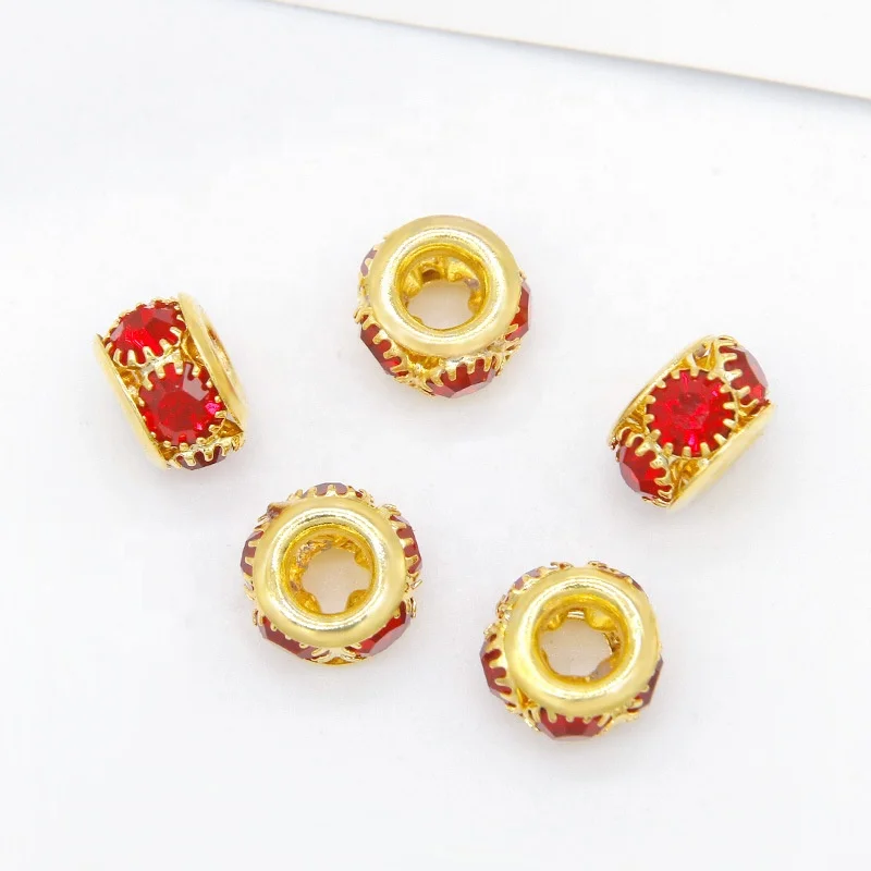 8mm Rhinestone inlaid large hole copper bead ring for DIY Jewelry Accessories