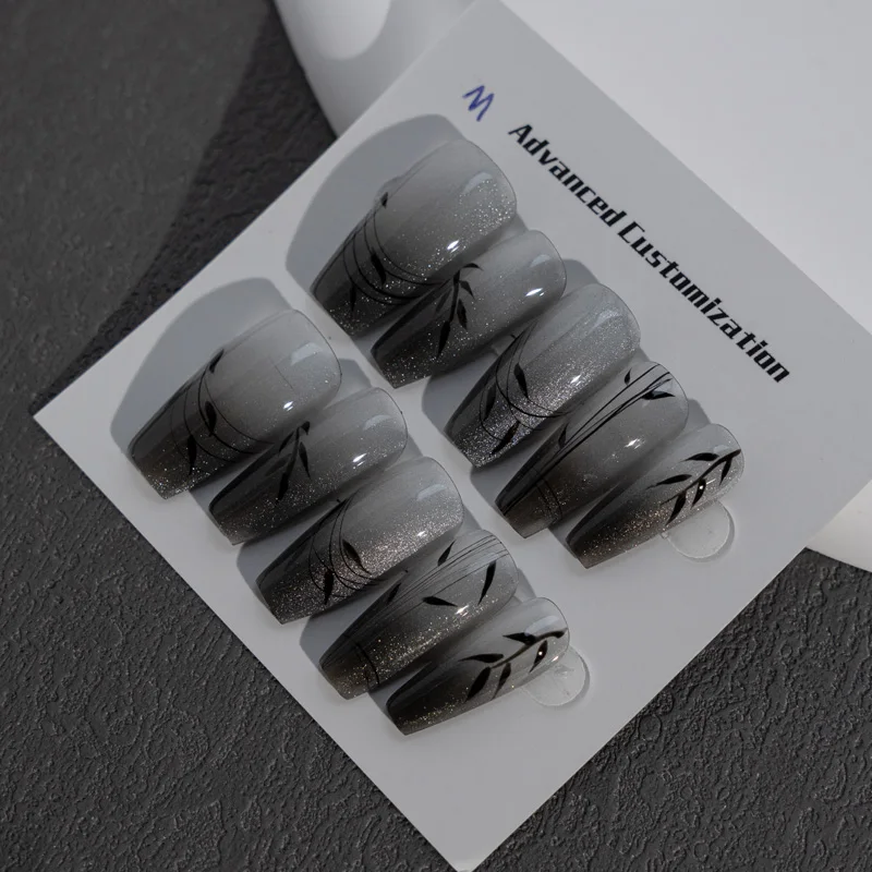 High quality wholesale prices gradient Chinese style ink painting artificial hand painted bamboo false nails