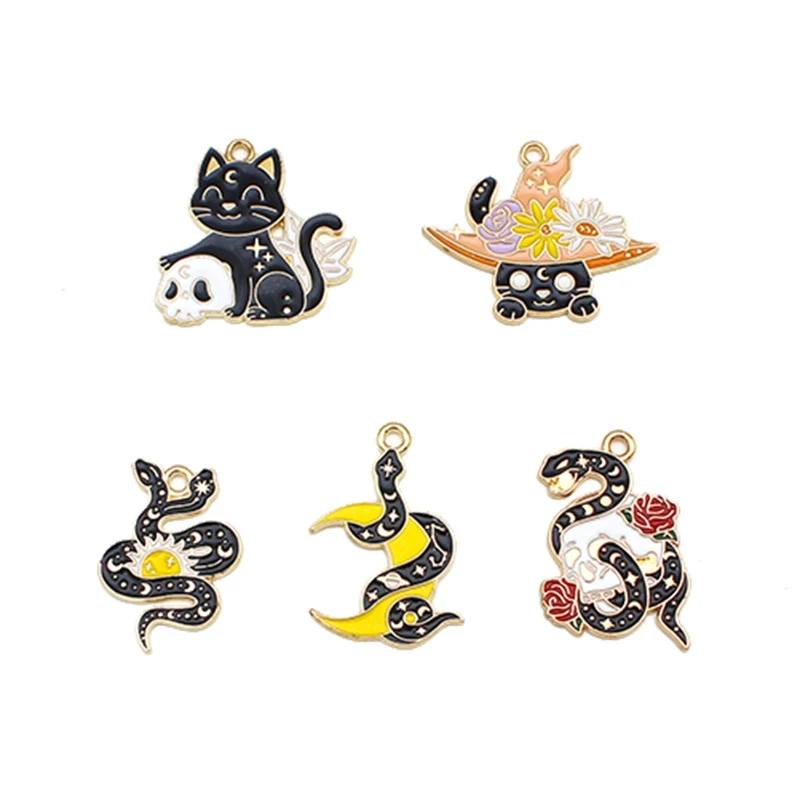 Gothic Snake Animal Charms Enamel Moon Sun Celestial Halloween Charms for Jewelry Making