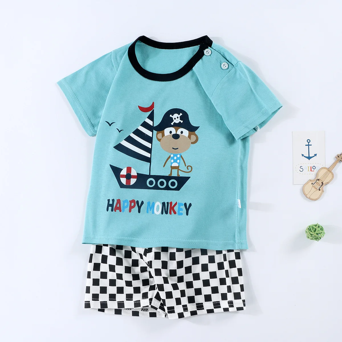 2022 cotton summer new half-sleeved boys and girls suits  0-8 years old baby two-piece trend printed home clothes wholesale