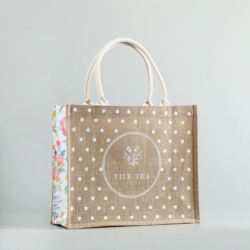 Wholesale Hessian Custom Printed Large Natural Eco Friendly Burlap Jute Shopping Tote Beach Bag