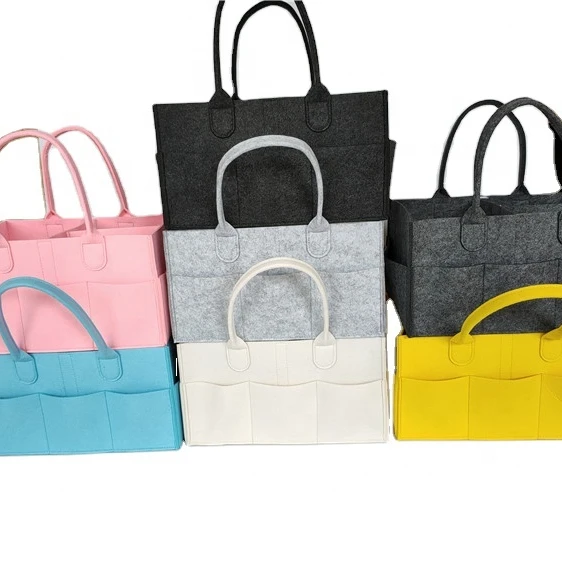 Multi-pockets portable storage nursery organizer baby felt diaper caddy bag felt mummy baby diaper bag