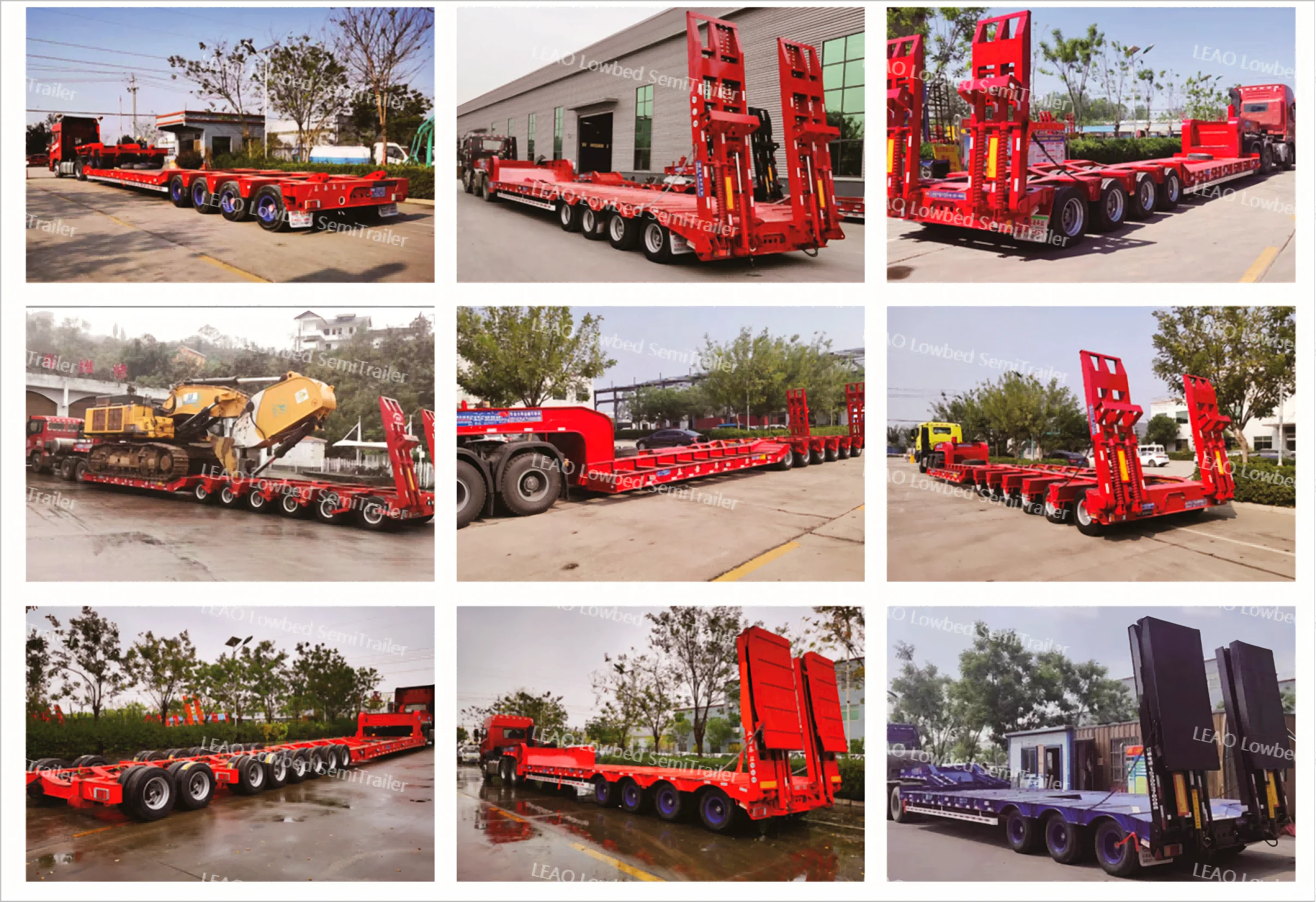 Hydraulic ramp 4 axle 50 ft Excavator Lowboy trailer Low bed loader 100 ton gooseneck lowboy flatbed semi trailer