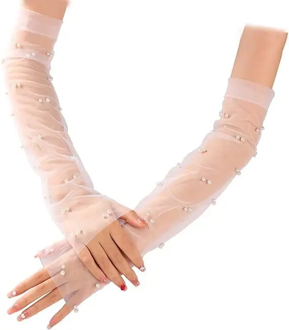 Свадебные длинные жемчужные сетчатые перчатки с бусинами