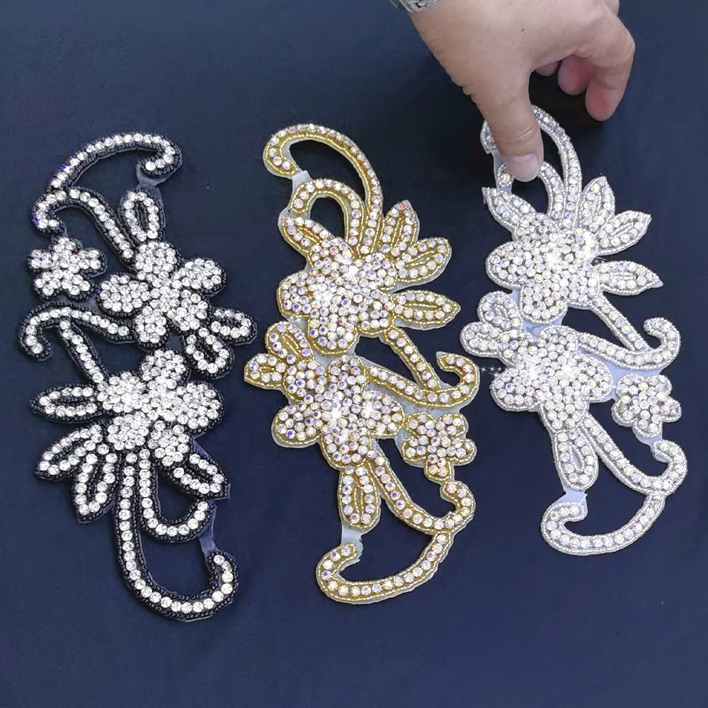 S616 gold bridal applique bodice rhinestone applique rhinestone trim crystal