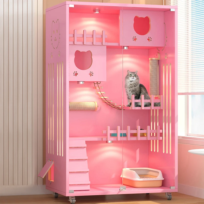Hot Sell Luxury Household Animal Furniture Wooden Cat Cage House With Scratching 4 Layer Cat House