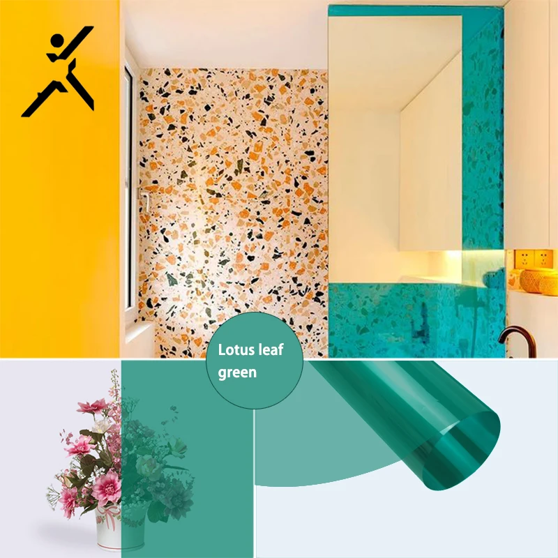 Self Adhesive Color Architectural Glass Film Glass Decorative Films Lotus Leaf Green Window Tint Film