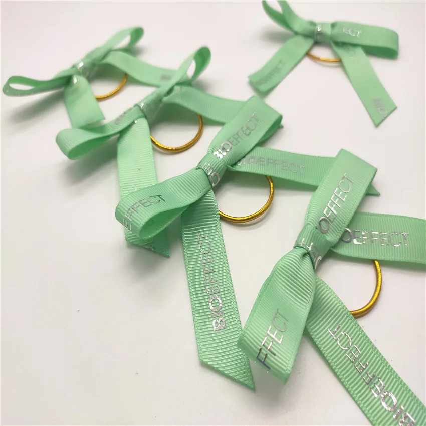 Personalized Logo Hot Silver Foil Printed Grosgrain Ribbon Bows with Elastic Loop
