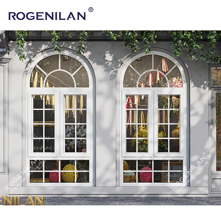 Rogenilan arched aluminum windows arch aluminium french windows arched windows with blinds