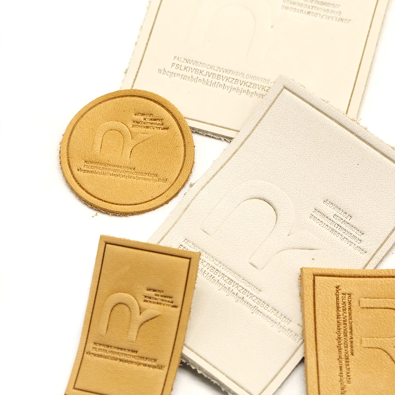 Factory Price Embossed Square Leather Patches Sew On Painted Edges Pu Leather Patch White Genuine Leather Label