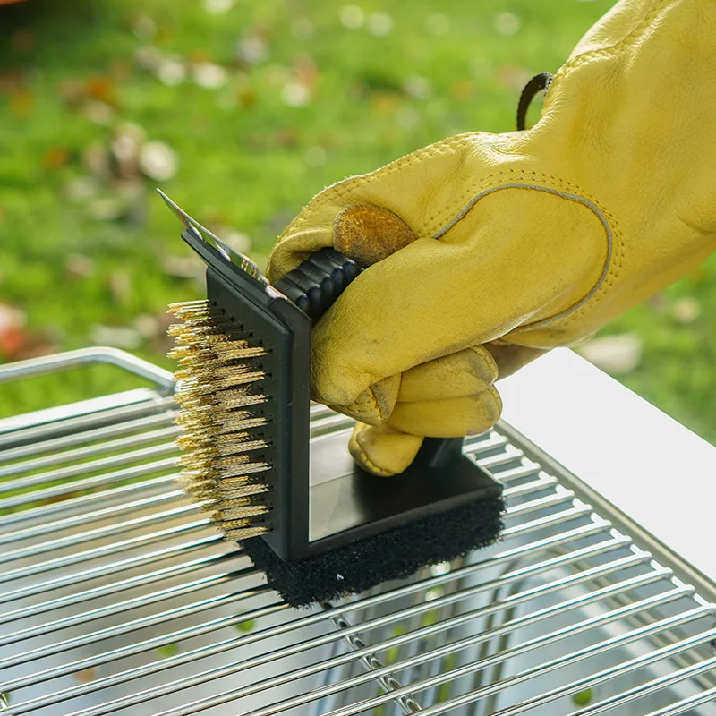 3 in 1 Copper Wire BBQ Grill Brush Portable High quality Stainless Steel Barbecue Grill Oven Cleaning Brush BBQ Cleaner