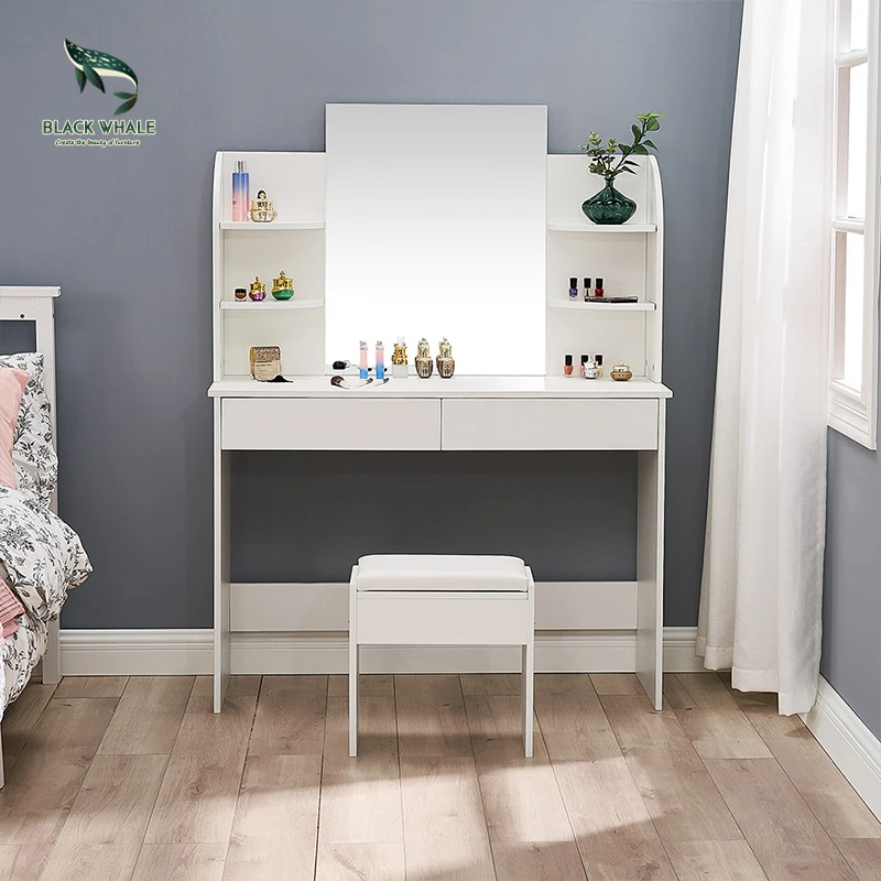 
Modern White Bedroom Drawer Coiffeuse Tocador Led Lights Vanity Desk Makeup Mirrored Dressers Dressing Table With Mirror 
