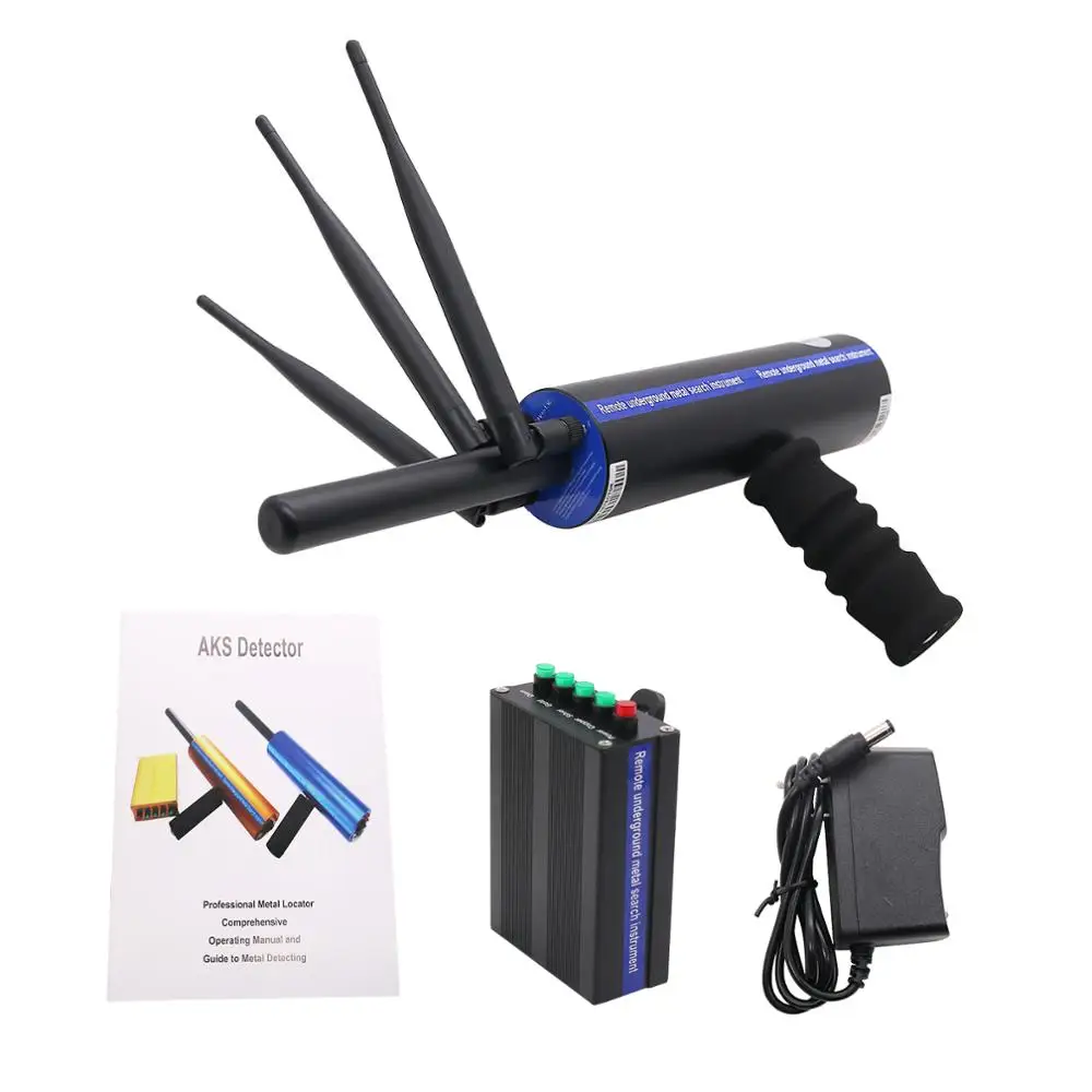 Black Handheld AKS Long Range Gems Diamond Finder Gold Metal Detector with Three Antennas