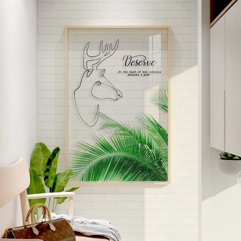modern wood frame cat animal and green monstera acrylic uv print wall art botanical leaf decorative painting for living room