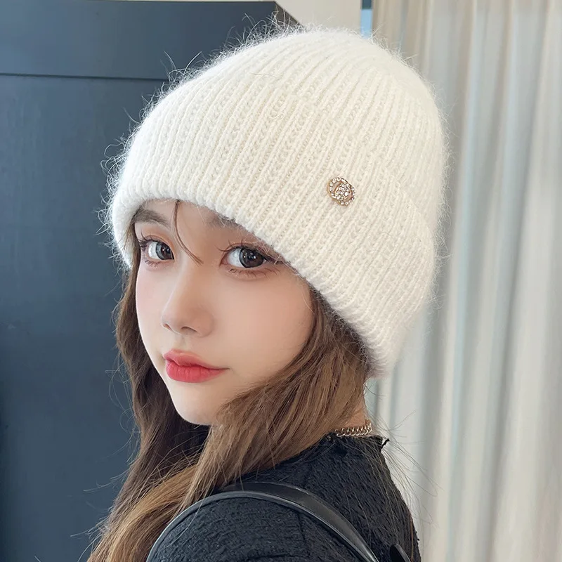 OEM fashion black winter knit beanie custom embroidered logo hat Wholesale Unisex Winter Knitted Cashmere Wool Beanie Hats Women