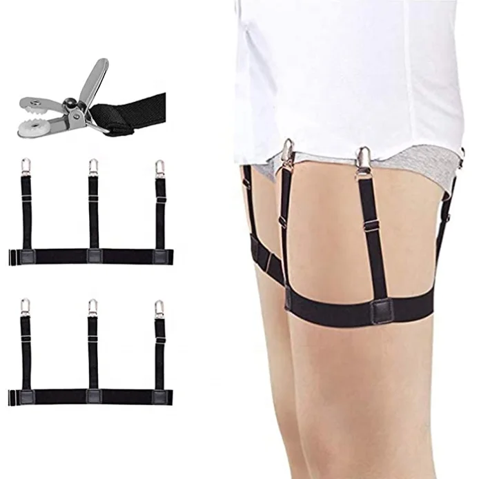 Mens Shirt Stays Adjustable Elastic Garter Shirts Holder with Non-slip Locking Clamps