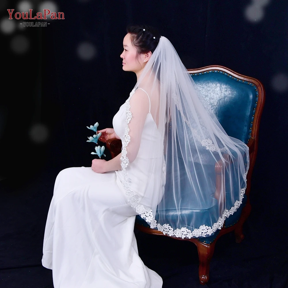  YouLaPan V74 изысканный однослойный свадебный головной убор Роскошная вышитая белая вуаль цвета слоновой кости с расческой для