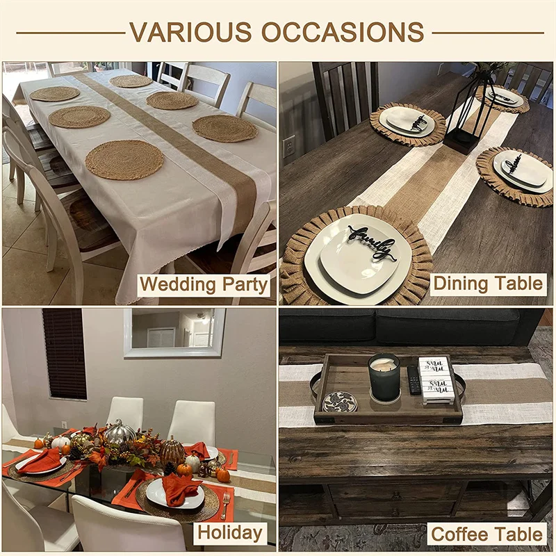 Natural Burlap Table Runner Rustic Jute Linen for Wedding Party Dining & Coffee Table Decor Halloween Event Dresser Cover
