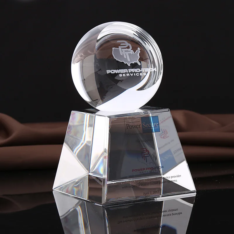 ADL Customized Acrylic Awards Crystal Trophy Award Clear Ball Trophy With Logo Laser