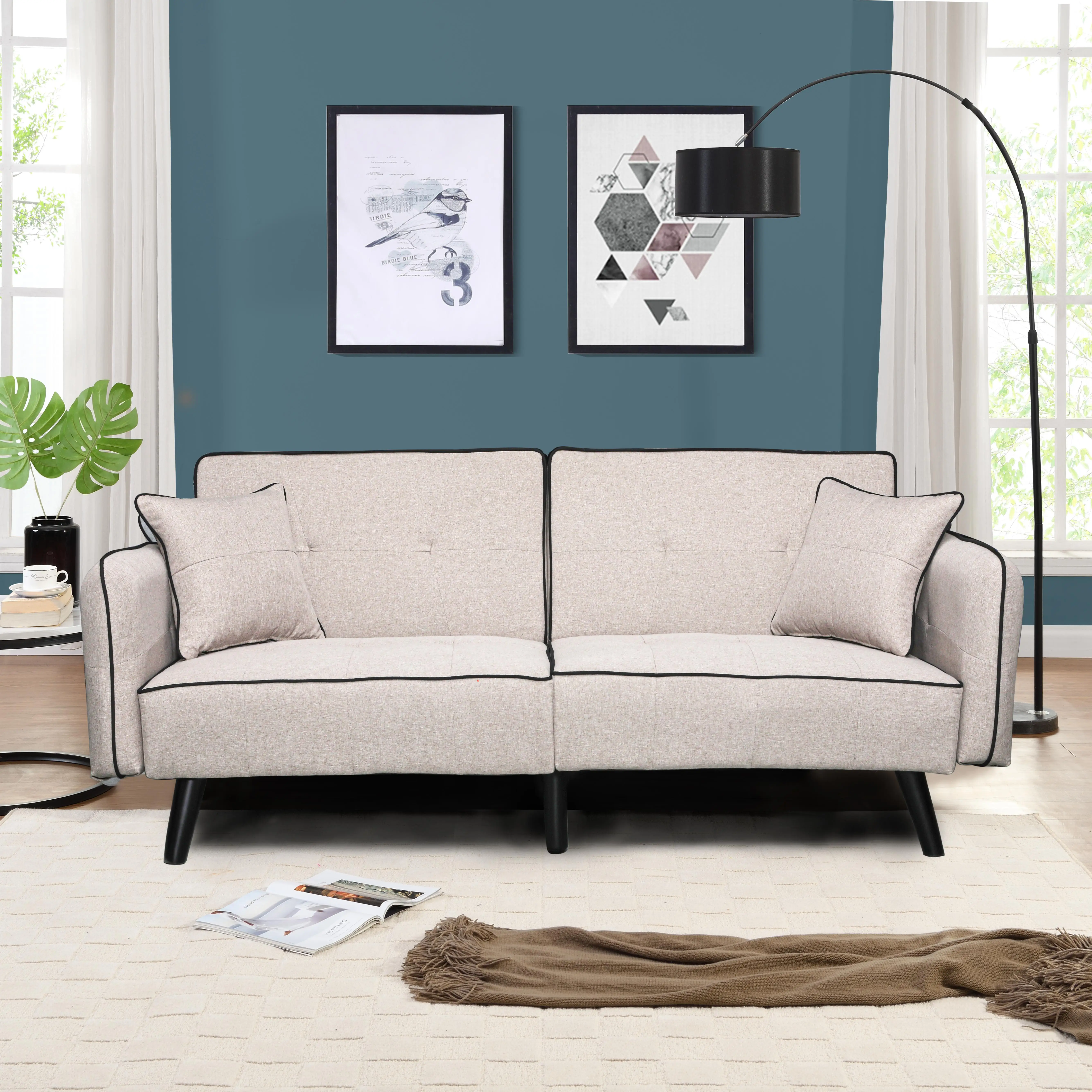 Hot selling Classic sofa genuine rice white linen fabric folding sofa cum bed with soundbox for living room