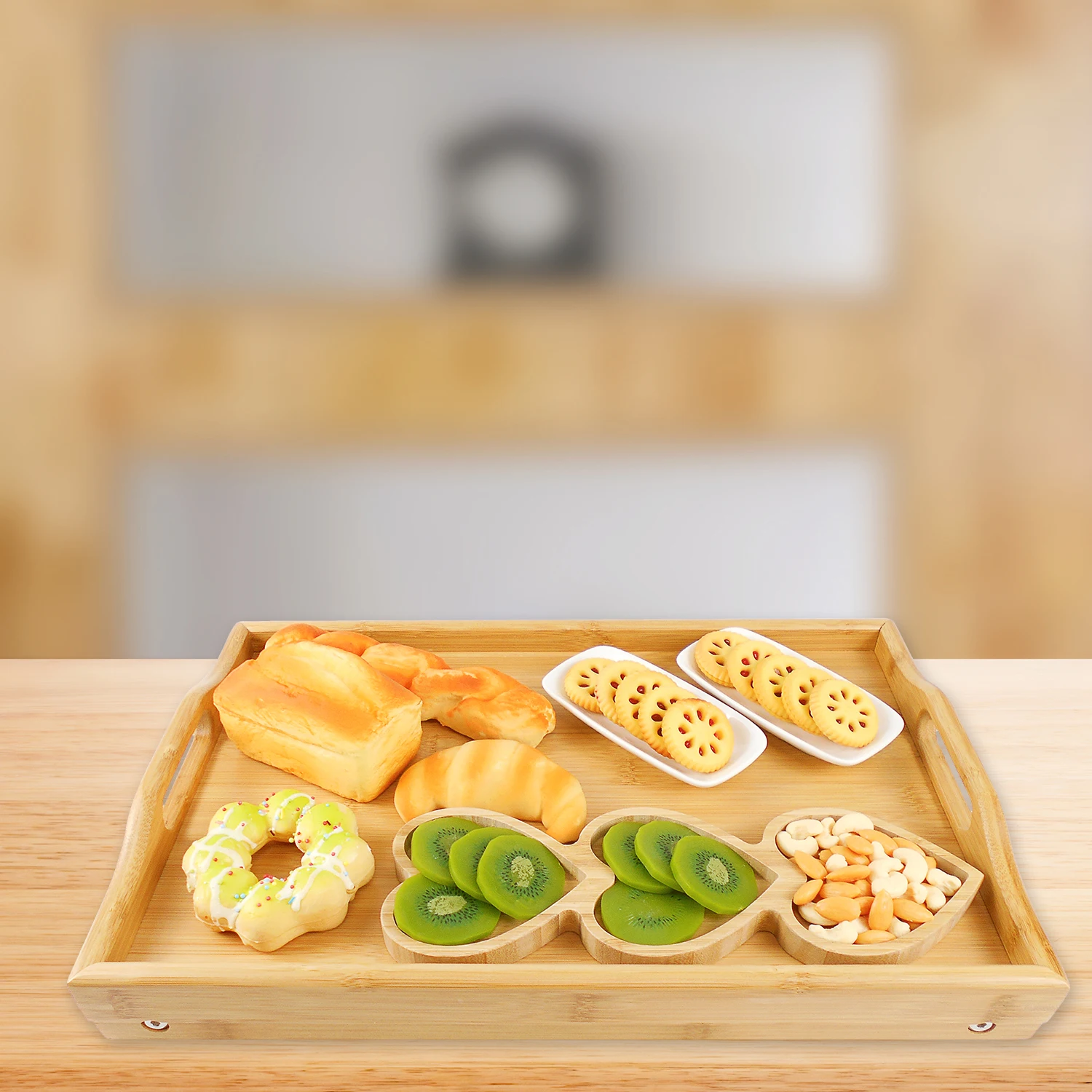 Waterproof Foldable Bamboo Breakfast Food Dinner Serving Bed Table Tray