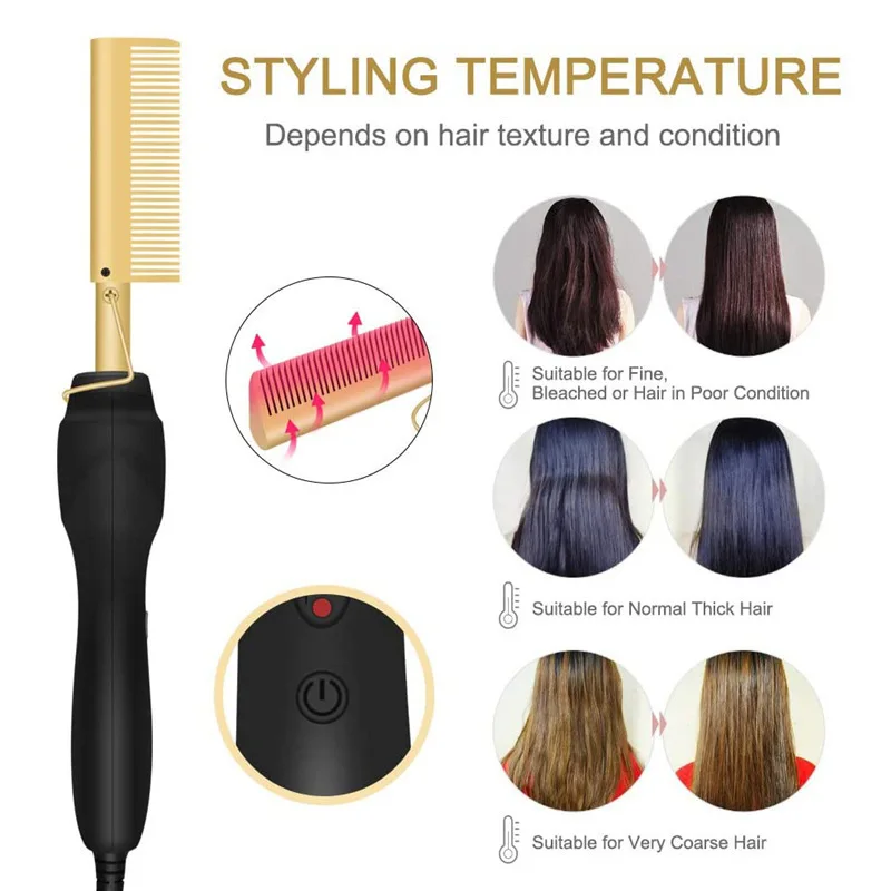Professional Electric Ceramic Ionic Hair Straighten Straightener Brush Hot Comb Pressing Electric Hot Comb Hair Straightener