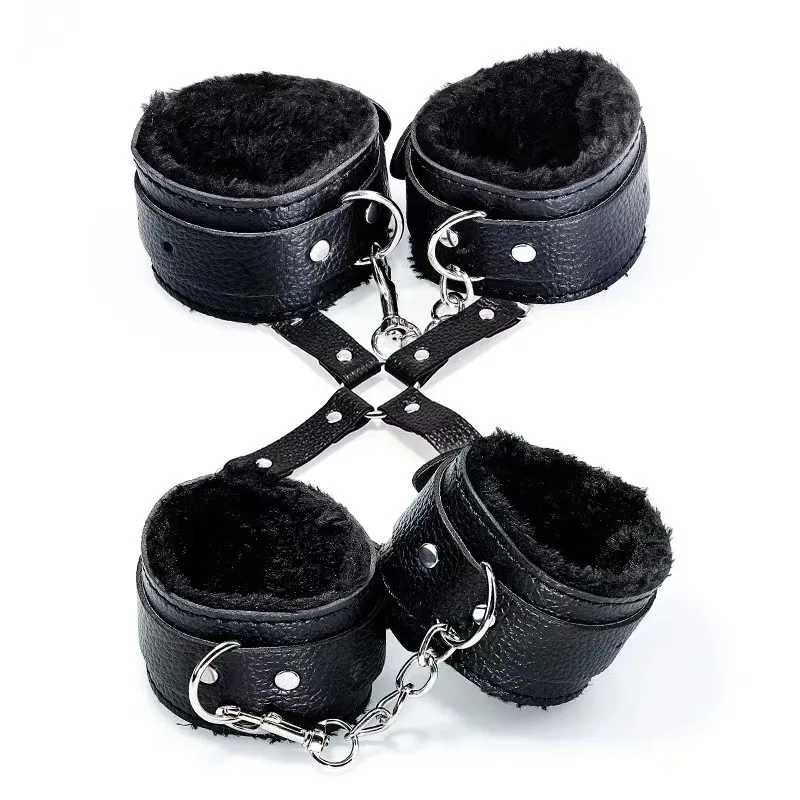 BDSM Bondage Restraints Sex Toy Leather Handcuff Ankle Cuff Adult Toy Furniture Restraint Kit for Men Women Couples SM Game Play