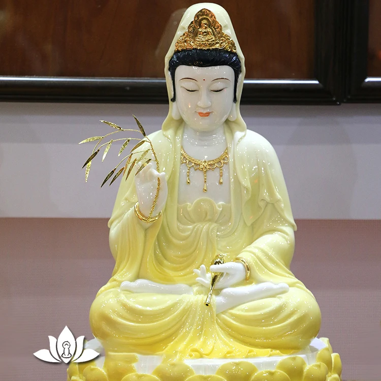 White marble  yellow glaze Avalokitesvara Bodhisattva  ornaments  Suwa  Three Saints  Guanyin Bodhisattva decoration crafts