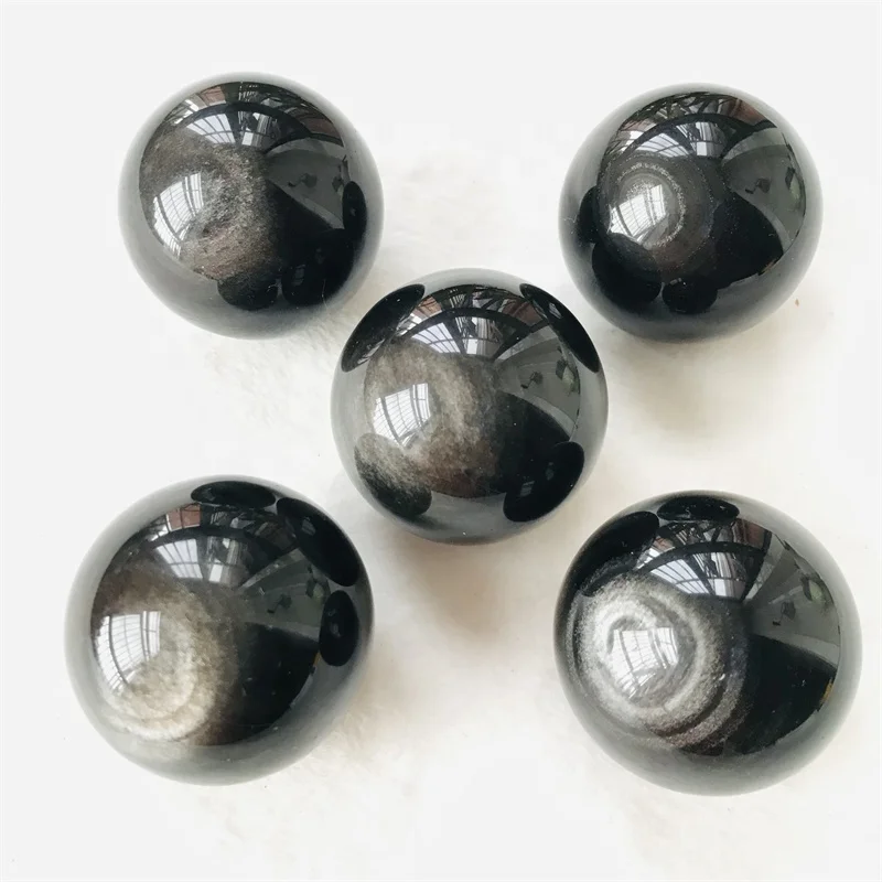 Wholesale Price Rare Natural Silver Obsidian Stone Ball Black Obsidian Crystal Sphere